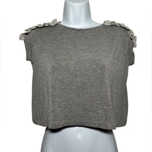 MONNALISA Women's Heather Gray Boxy Crop Tank with Ruffle Shoulders- Small/EU 8
